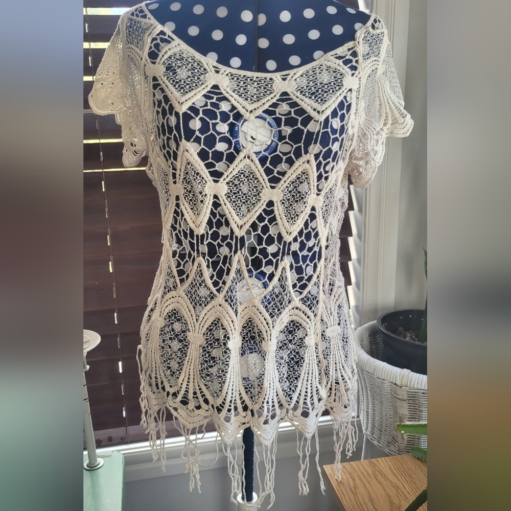 Elegant Cream Crochet Top